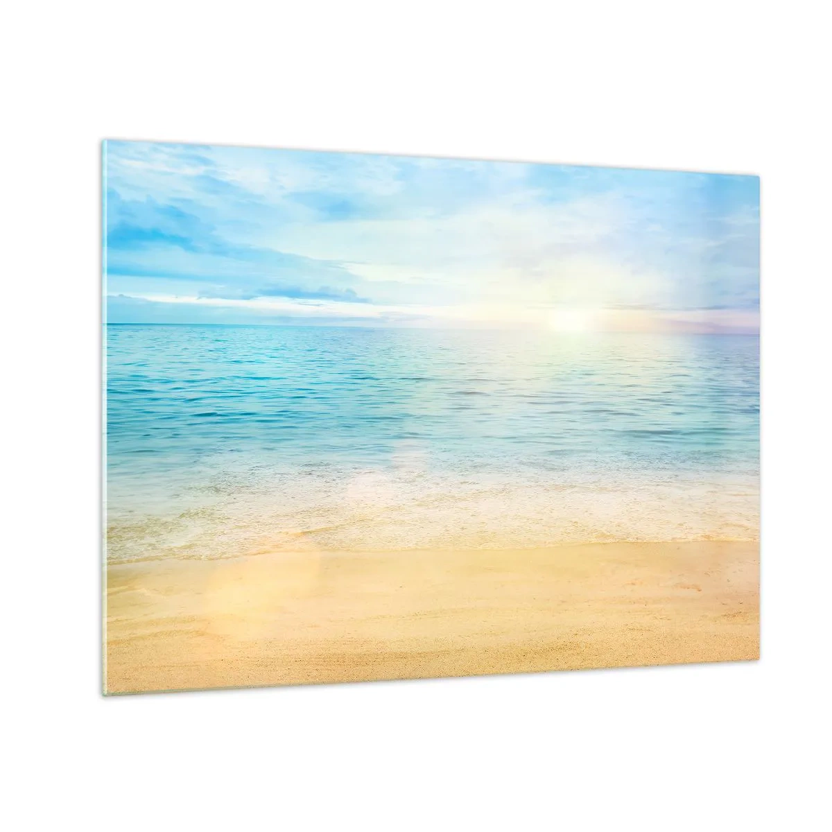 Billede på glas - En solrig strand med azurblåt hav og himmel - 70x50cm - Det store blå - Moderne vægdekoration til stue og soveværelse ARTTOR