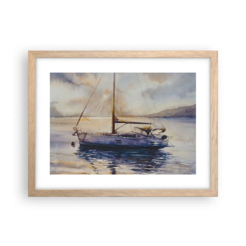 Plakat i ramme af lyst egetræ - Aften i bugten - 40x30 cm