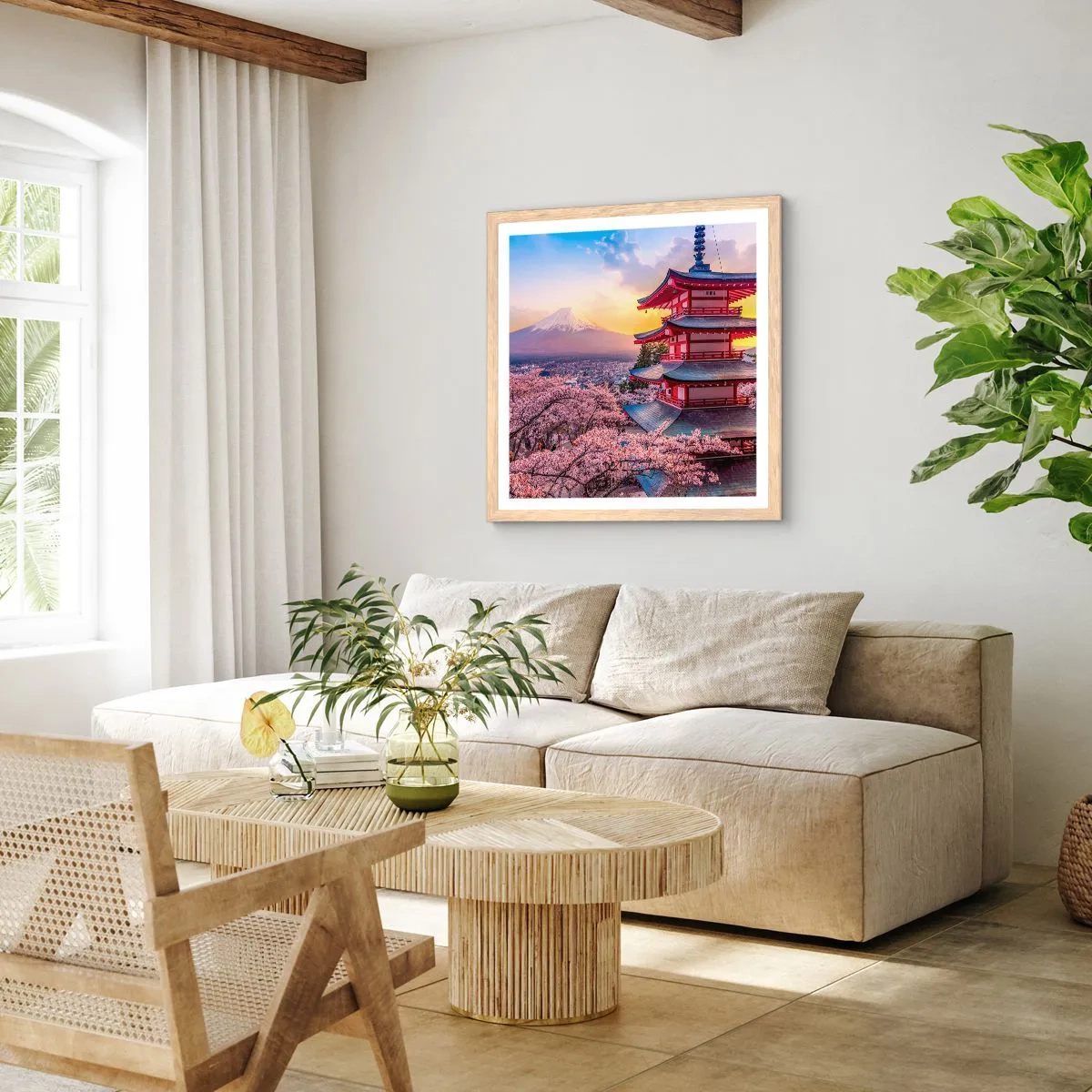 Plakat i ramme af lyst egetræ - Essensen af den japanske ånd - 40x40 cm