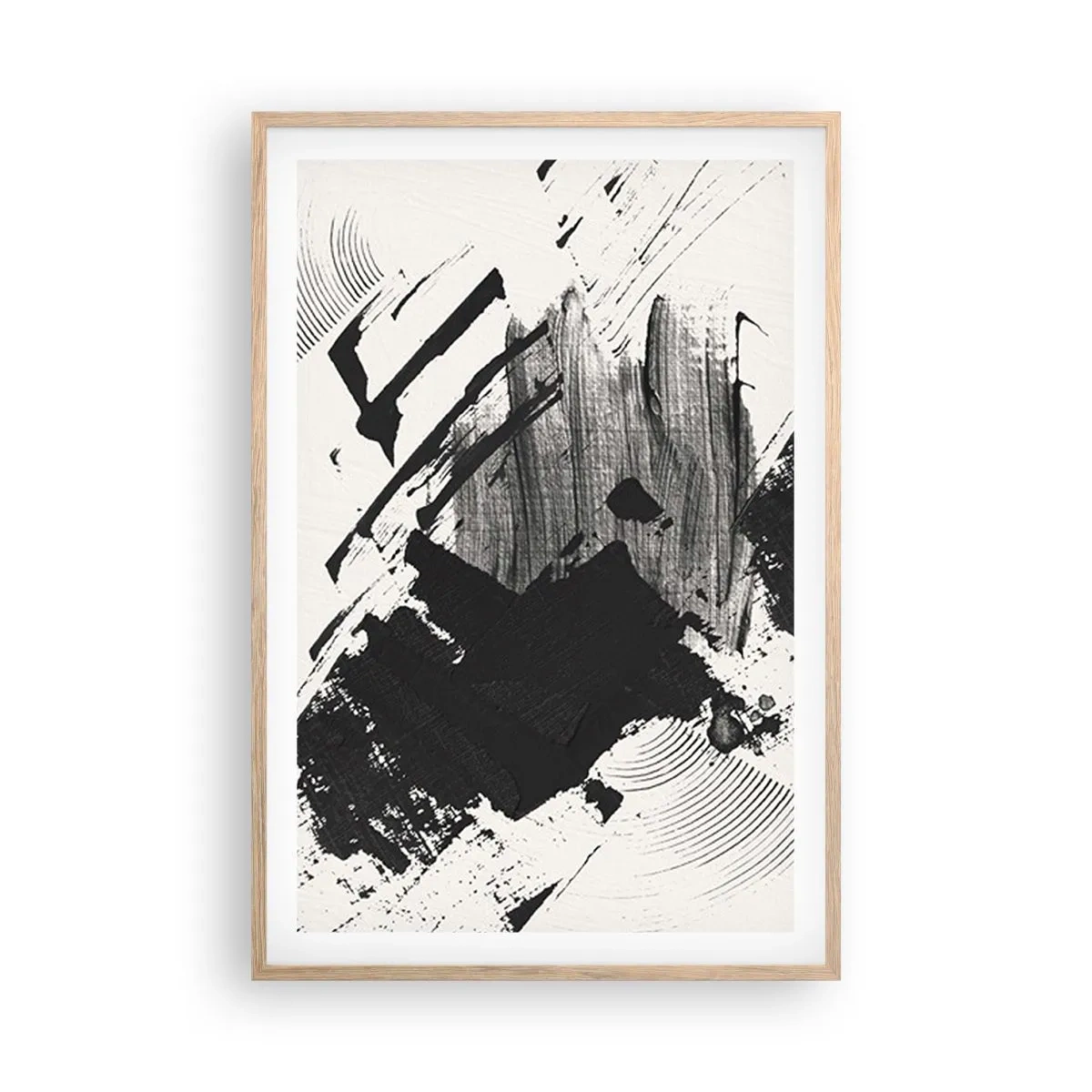Plakat i ramme af lyst egetræ - Abstraktion - det sortes udtryk - 61x91 cm