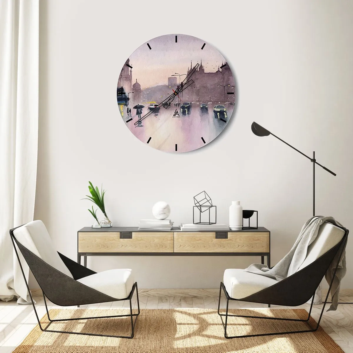 Vægur, Uret - I en regnfuld tåge - 40x40 cm