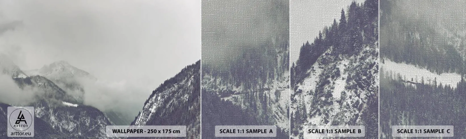 Prøve Fototapet Premium Canvas - Tåget dal - Bjerge, Skov, Landskab - 100x30 cm