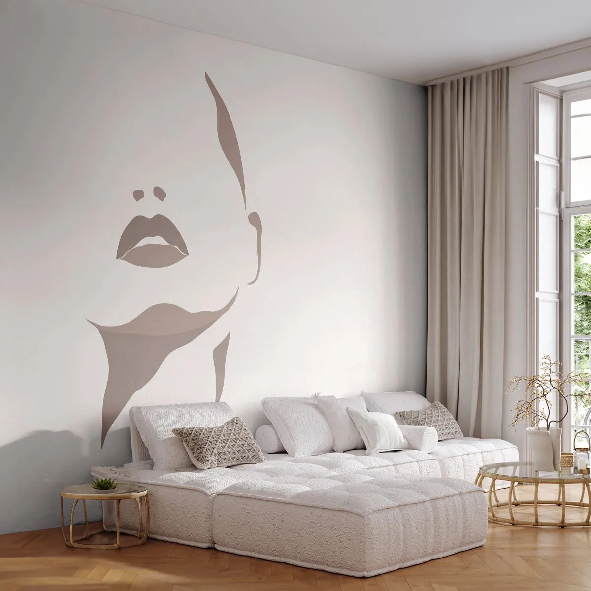 Fototapet Premium Sand - Skabt af lys og skygge - Kvindens ansigt, Kvinde, Stykke - 400x280 cm