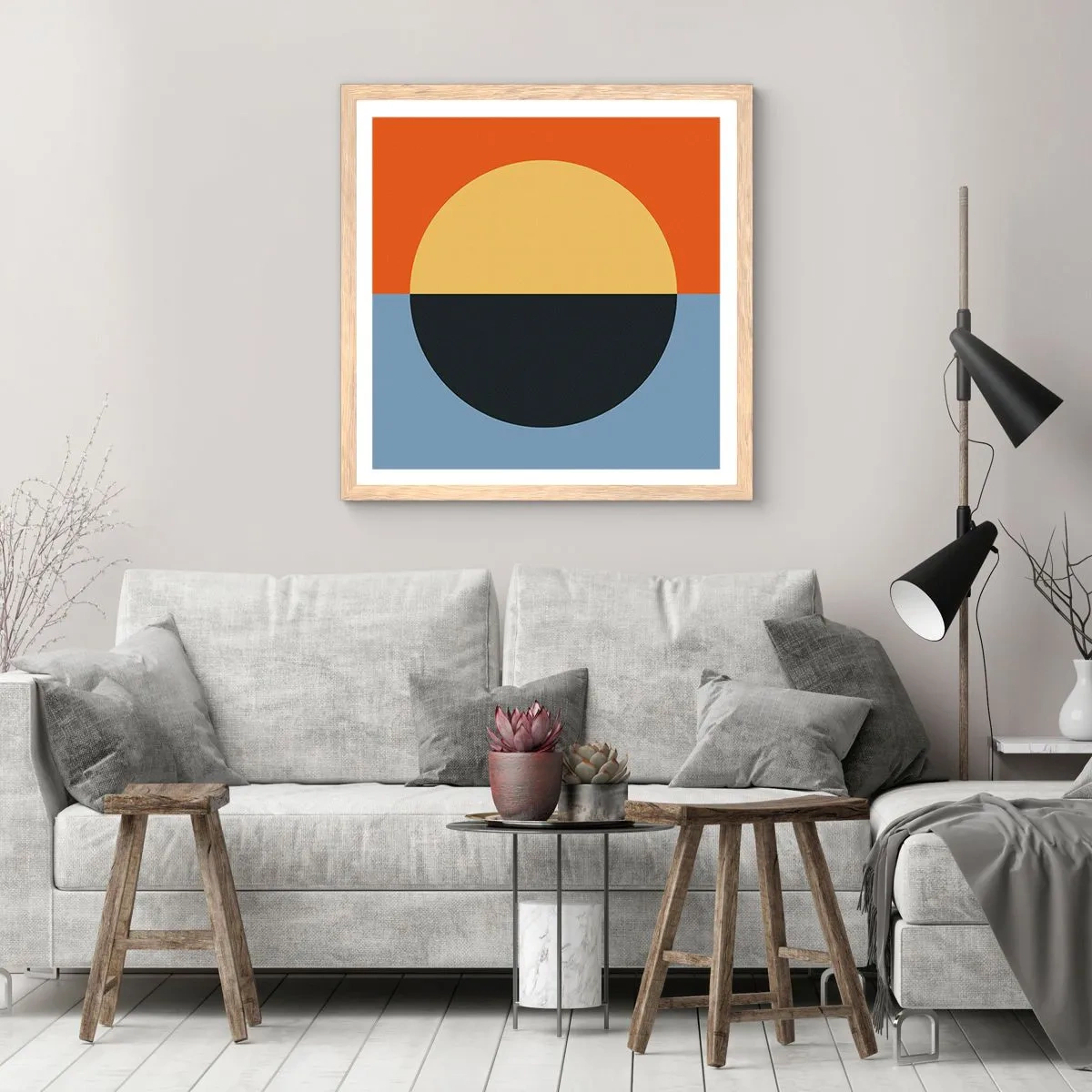 Plakat i ramme af lyst egetræ - En sammensætning af varme og kølighed - 50x50 cm