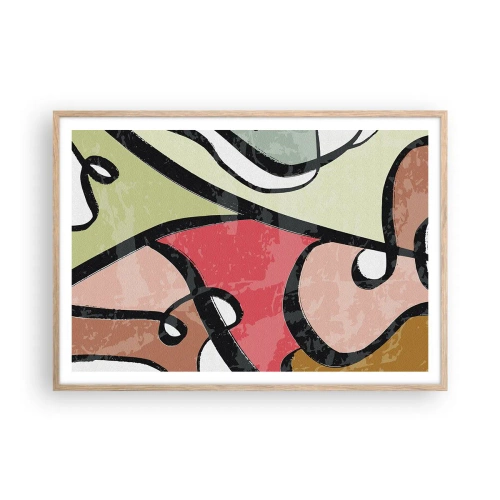 Plakat i ramme af lyst egetræ - Pirouetter blandt farver - 100x70 cm