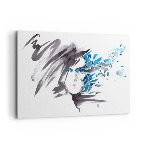 Lærredstryk - Billede på lærred - Sensuelt portræt i grå og blå farver - 120x80 cm