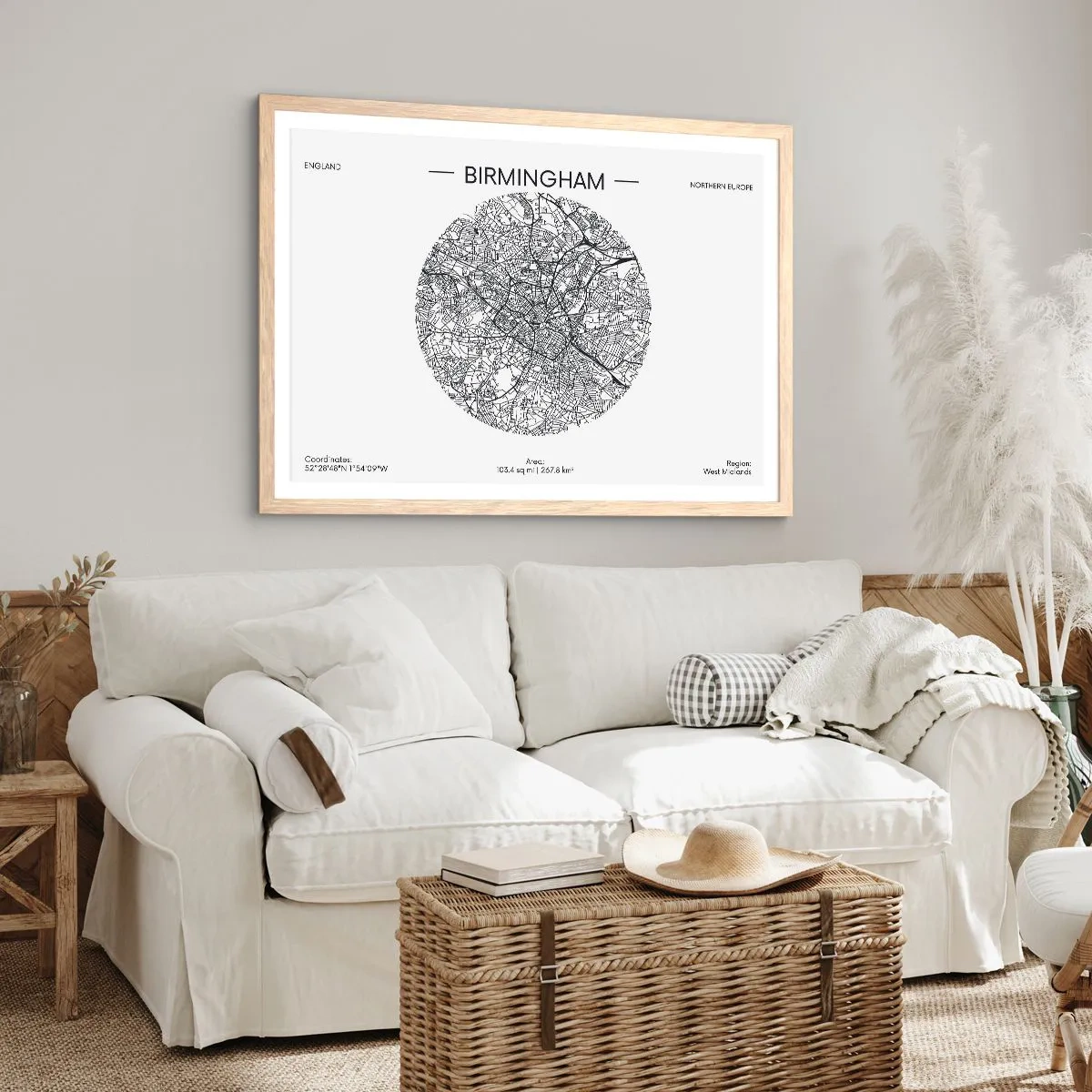 Plakat i ramme af lyst egetræ - Birminghams anatomi - 100x70 cm