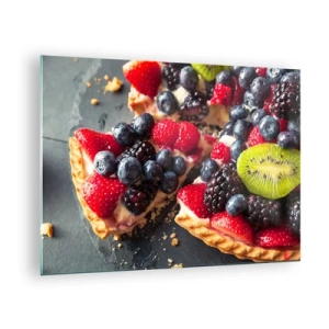 Billede på glas - Frugttærte med blåbær, kiwi og jordbær - 70x50cm - Dolce vita! - Moderne vægdekoration til stue og soveværelse ARTTOR