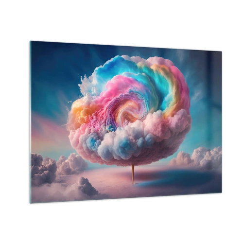 Billede på glas - En fantasifuld sky i pastelfarver, der ligner candyfloss. - 70x50cm - En drøm om en forlystelsespark - Moderne vægdekoration til stue og soveværelse ARTTOR