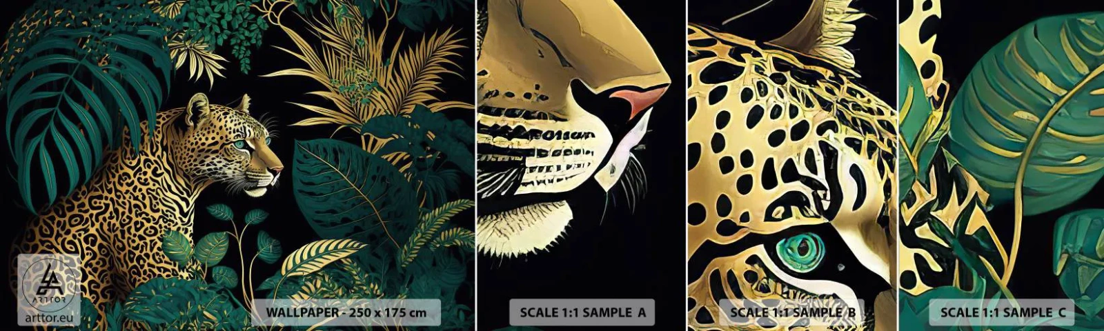 Prøve Fototapet Selvklæbende Deluxe Sticker - Værten i junglen - leopard, Jungle, Tropisk - 100x30 cm