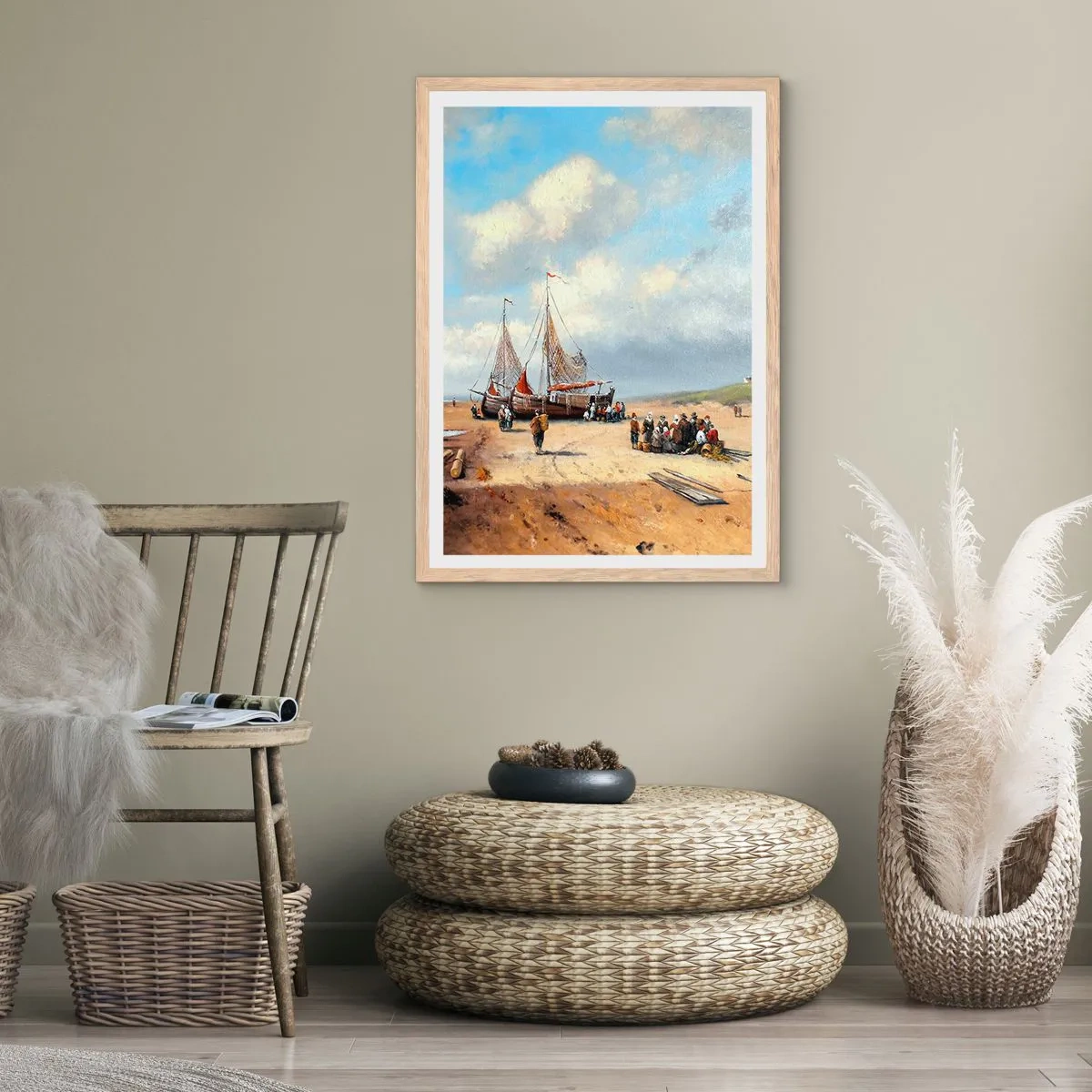 Plakat i ramme af lyst egetræ - Efter en vellykket fangst - 61x91 cm