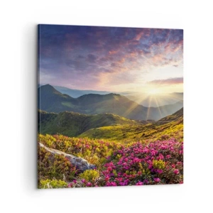 Lærredstryk - Billede på lærred - Friskheden af en morgen i bjergene - 60x60 cm