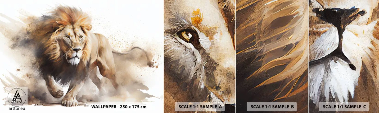 Fototapet Prøve Standard Eco - Kongen er taget af sted - Løve, Lyse, Dyr - 100x30 cm
