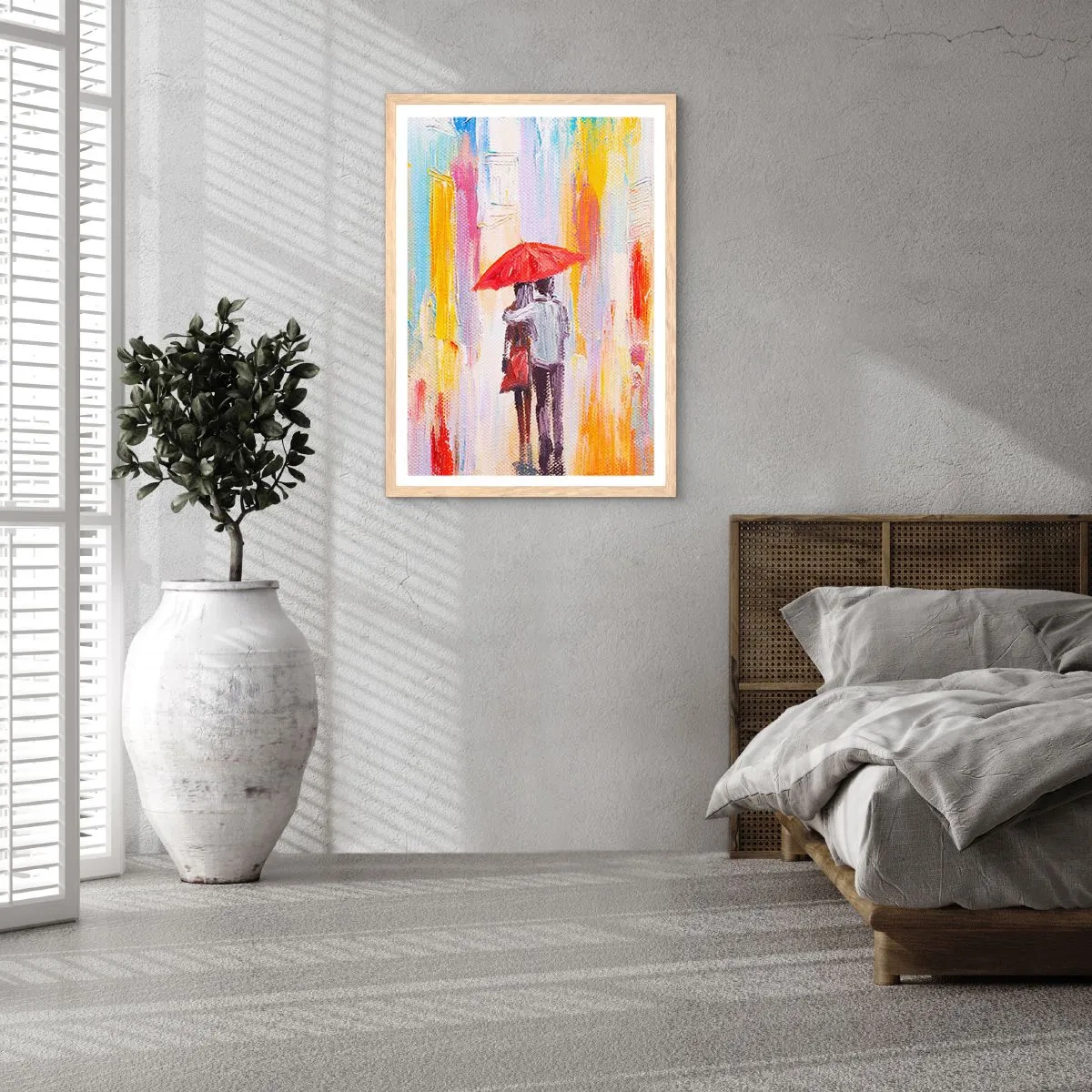 Plakat i ramme af lyst egetræ - Lad det regne  mere - 30x40 cm