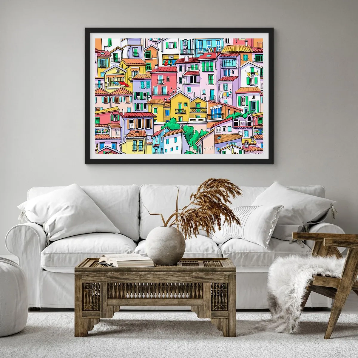 Plakat i sort ramme - Glædelig by - 70x50 cm