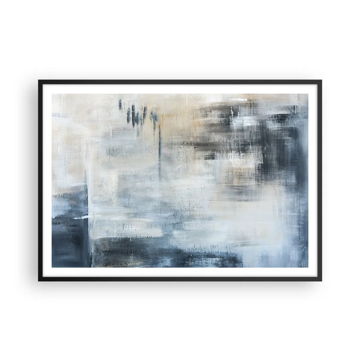 Plakat i sort ramme - Bag et slør af blåt - 100x70 cm