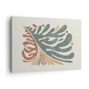 Lærredstryk - Billede på lærred - Farverigt abstrakt blad på en lys baggrund - 70x50cm - Flerfarvet blad - Moderne vægdekoration til stue og soveværelse ARTTOR