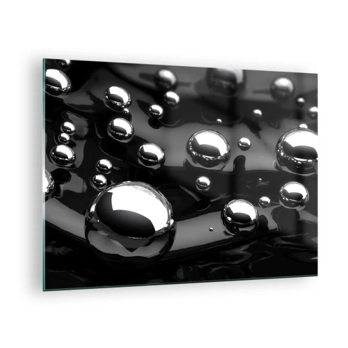 Billede på glas - Metalliske dråber på en sort overflade - 70x50cm - Fra de sorte dybder - Moderne vægdekoration til stue og soveværelse ARTTOR