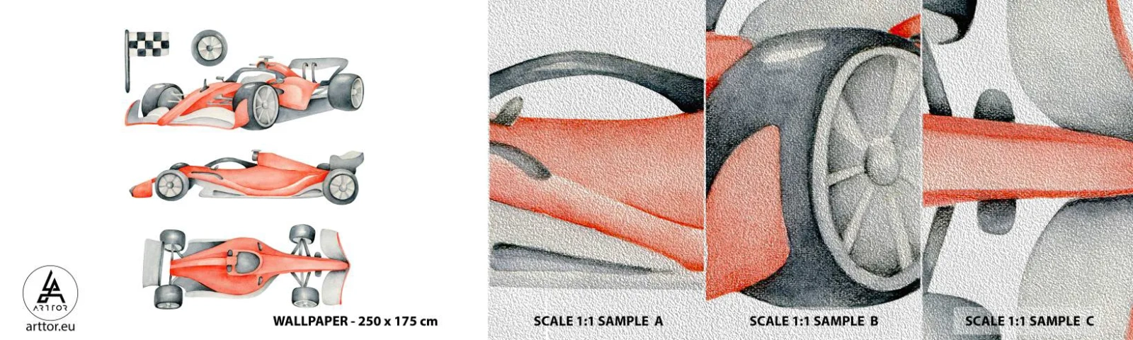 Prøve Fototapet Premium Sand - At indhente en drøm - Racerbiler, Biler, Børns - 100x30 cm