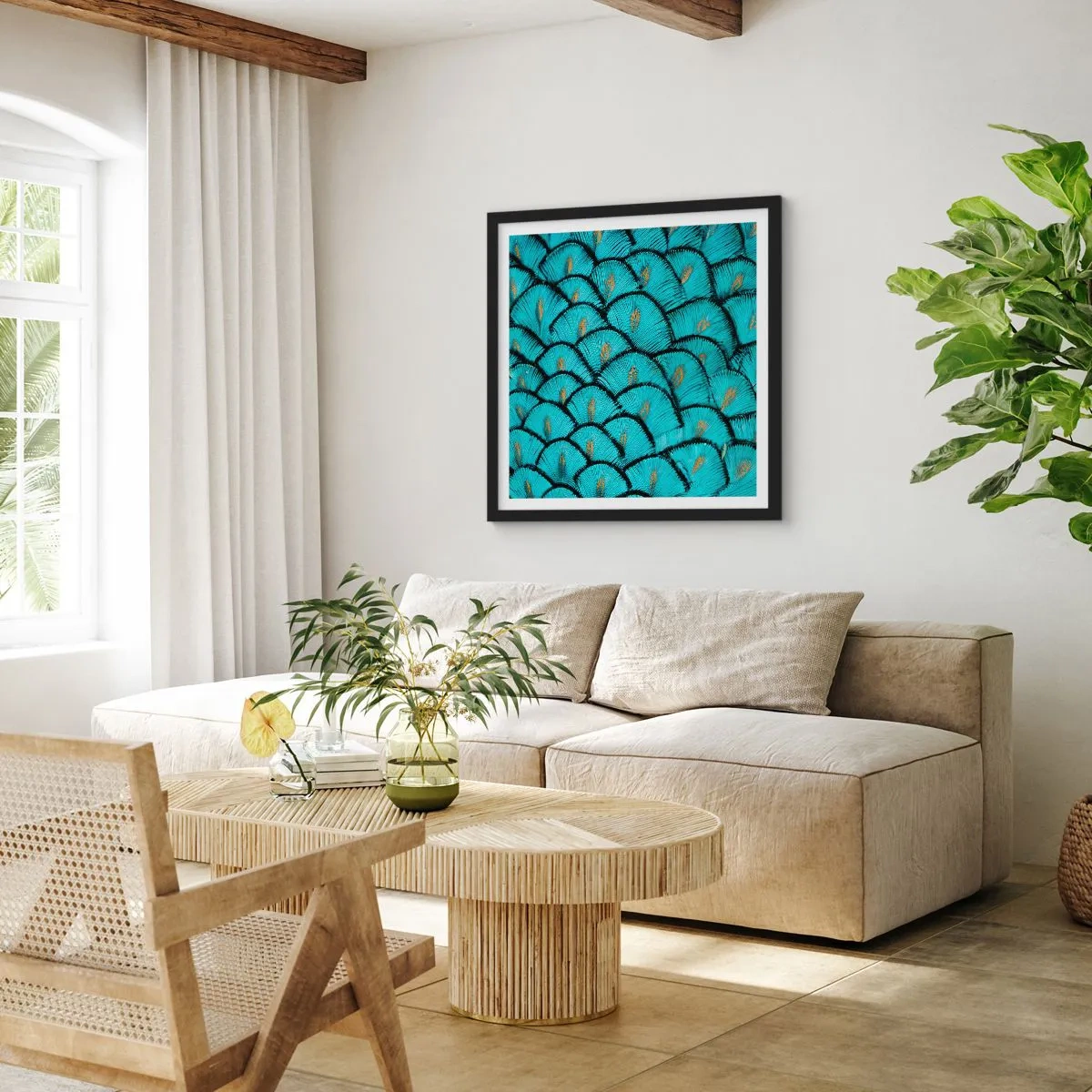 Plakat i sort ramme - Den store fjer-galla - 30x30 cm