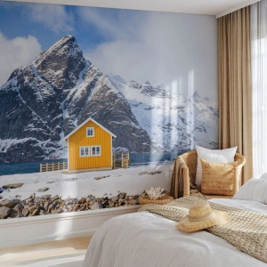 Fototapet på mål Selvklæbende Deluxe Sticker - Skandinavisk ferie - Vinter, Alperne, Bjerge