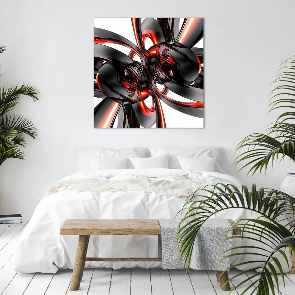 Lærredstryk - Billede på lærred - Bevægelse i grafit og rød - 50x50 cm