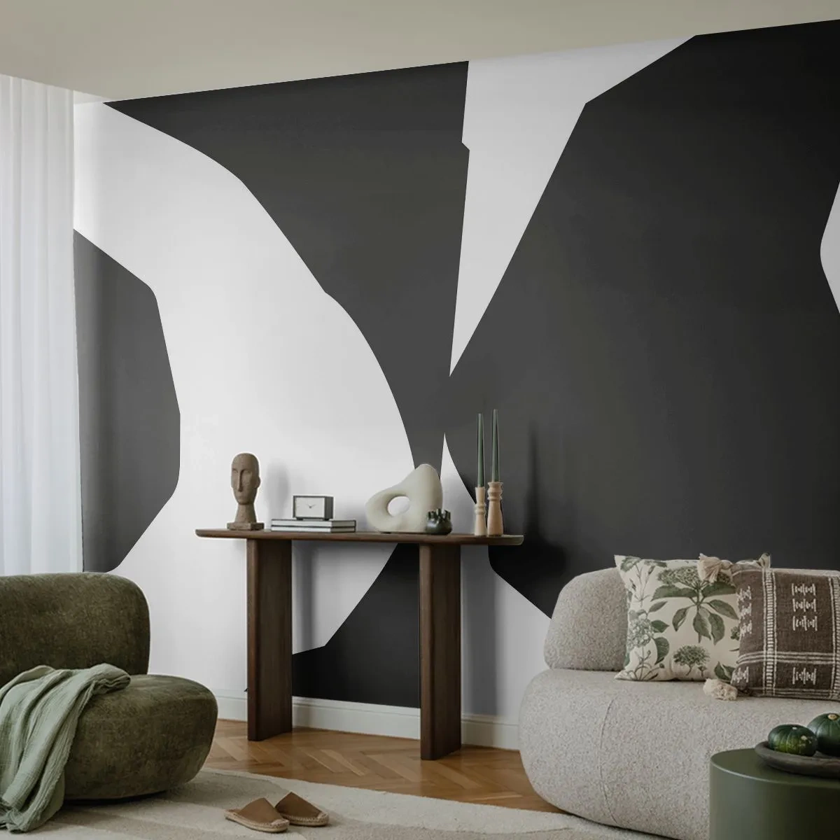 Fototapet Premium Canvas - Positiv-negativ - Sort og hvid, Abstraktion, Stykke - 200x140 cm