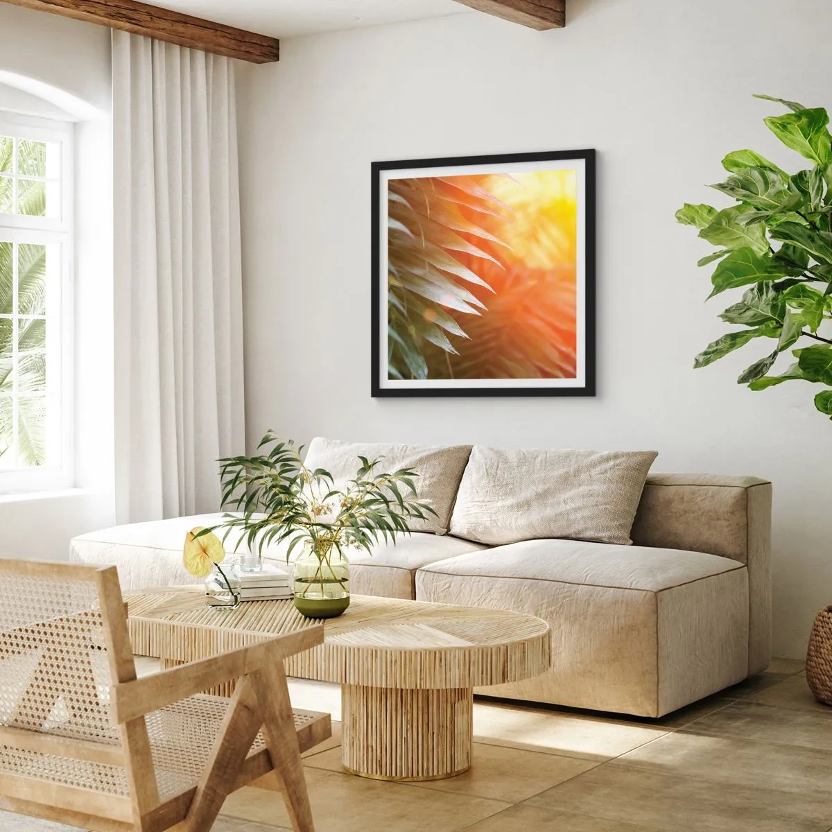 Plakat i sort ramme - Morgen i junglen - 40x40 cm