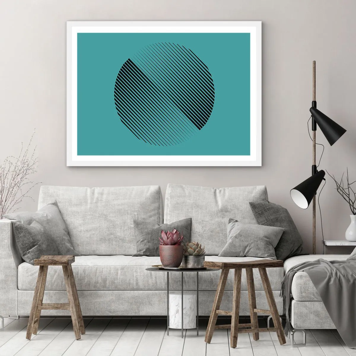 Plakat i hvid ramme - Cirklen - en geometrisk variation - 91x61 cm