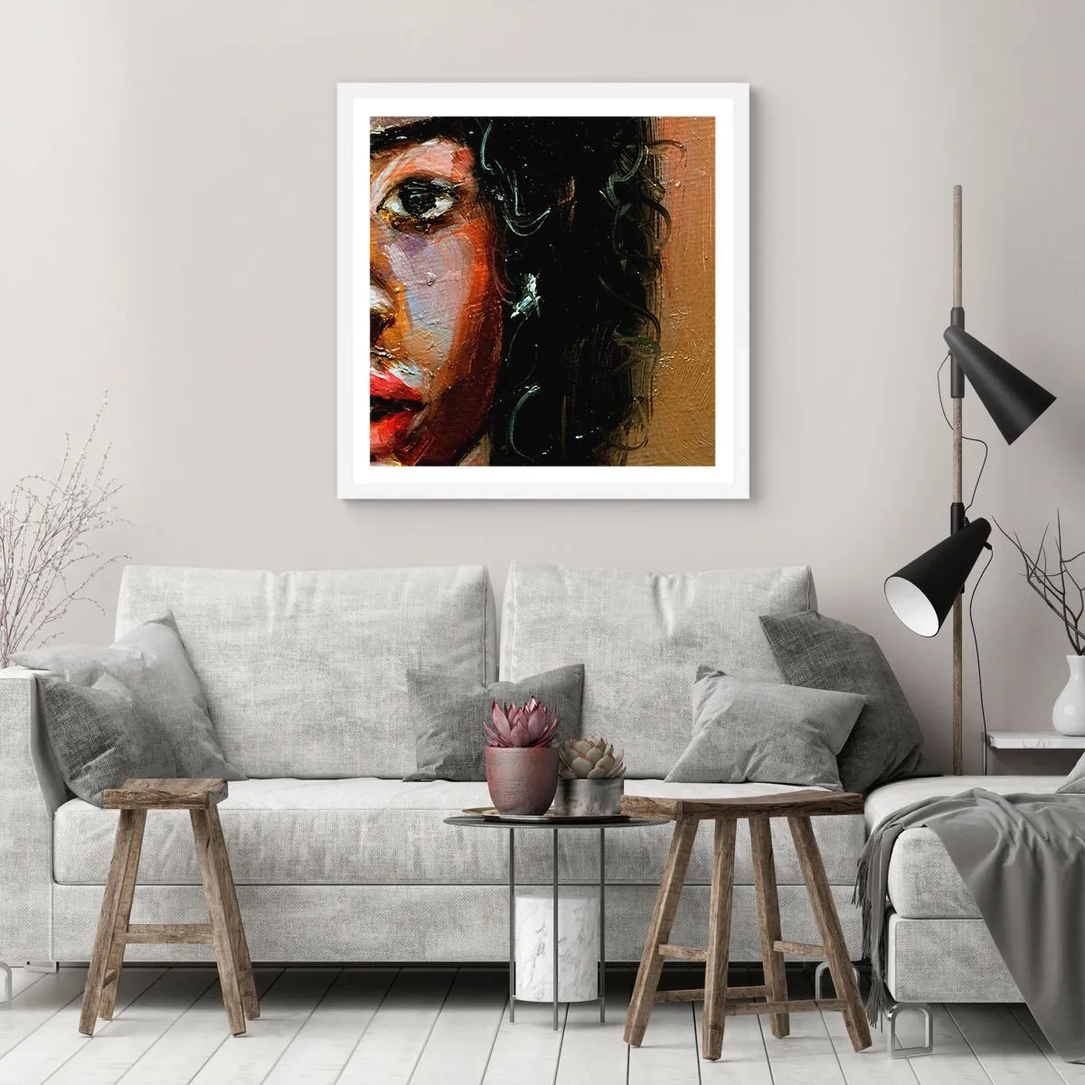 Plakat i hvid ramme - Sort og glitter - 60x60 cm
