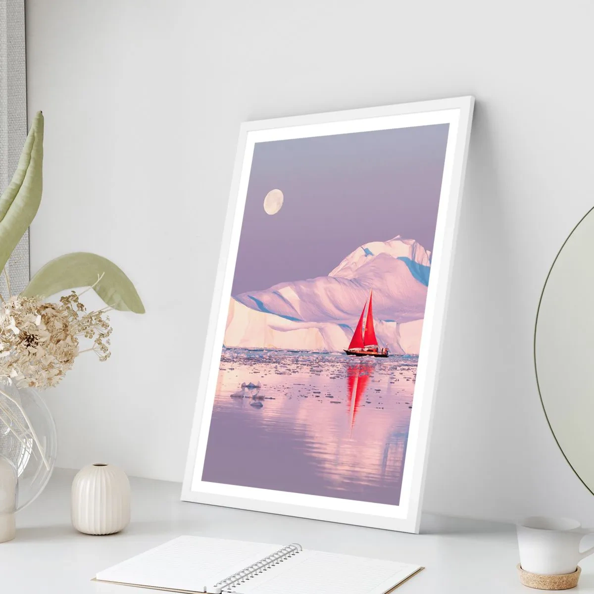 Plakat i hvid ramme - Sejlets varme, isens kulde - 30x40 cm