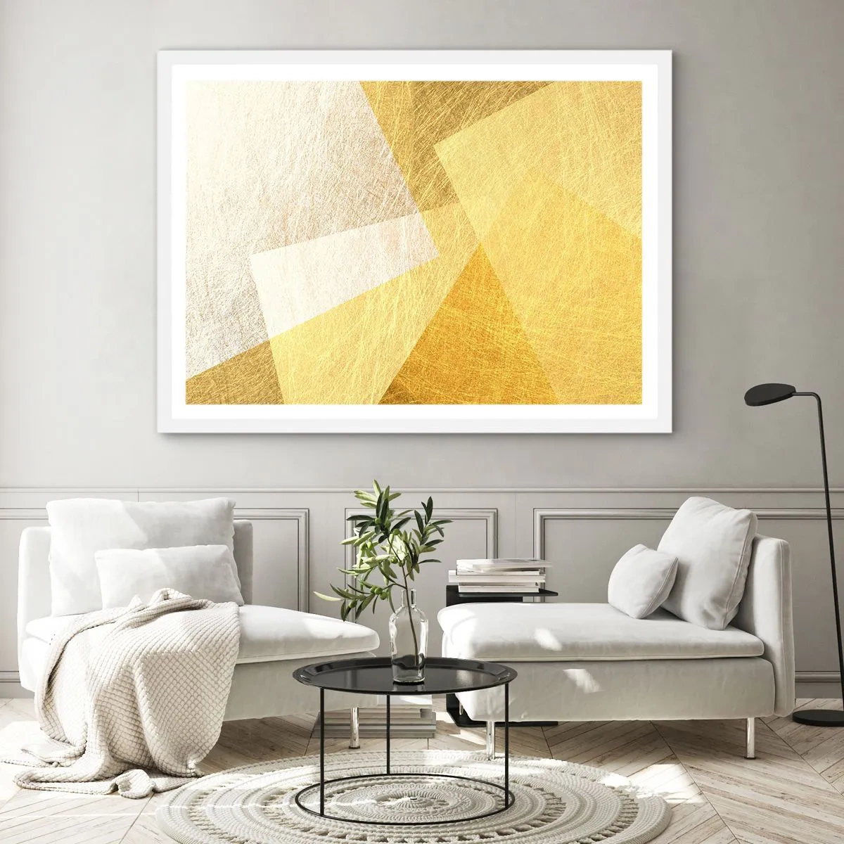 Plakat i hvid ramme - Geometriens vejr - 100x70 cm