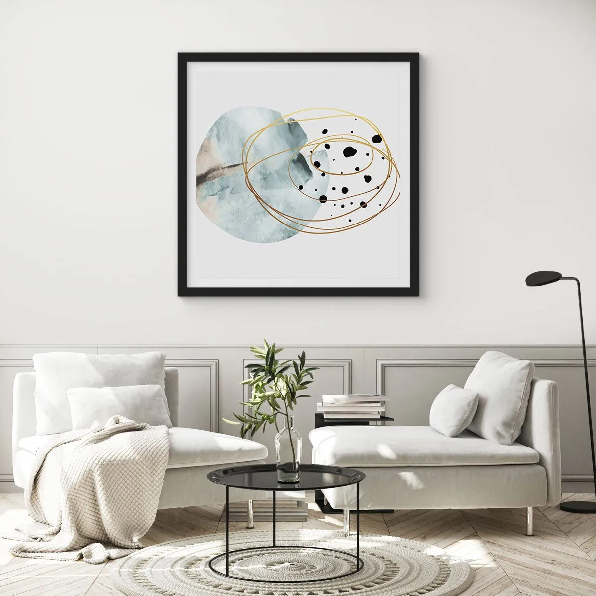 Plakat i sort ramme - I rummets favntag - 50x50 cm