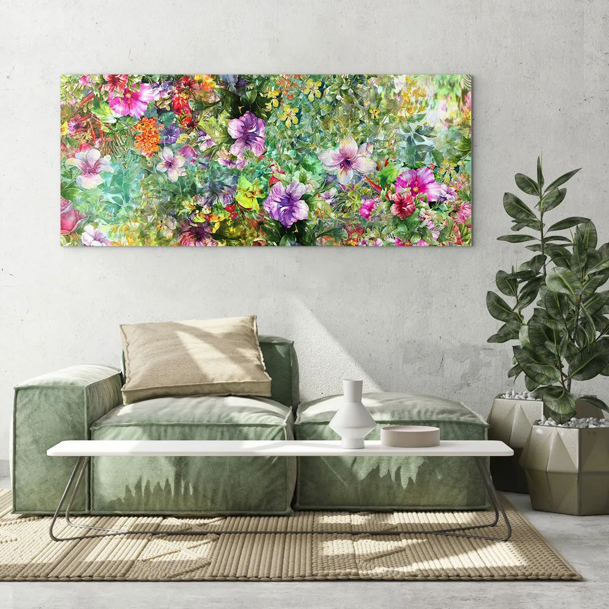 Billede på glas - Ind i blomsterne ved fortabelse - 100x40 cm