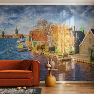 Fototapet Selvklæbende Deluxe Sticker - Uændret i århundreder - Landskab, Ventilator, Holland - 100x70 cm