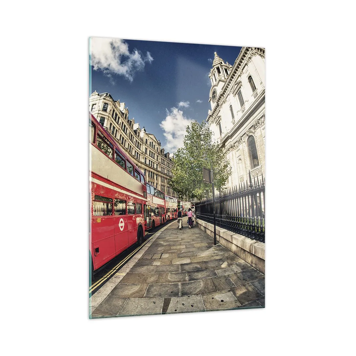 Billede på glas - Gade i London i grå og rødt - 50x70 cm