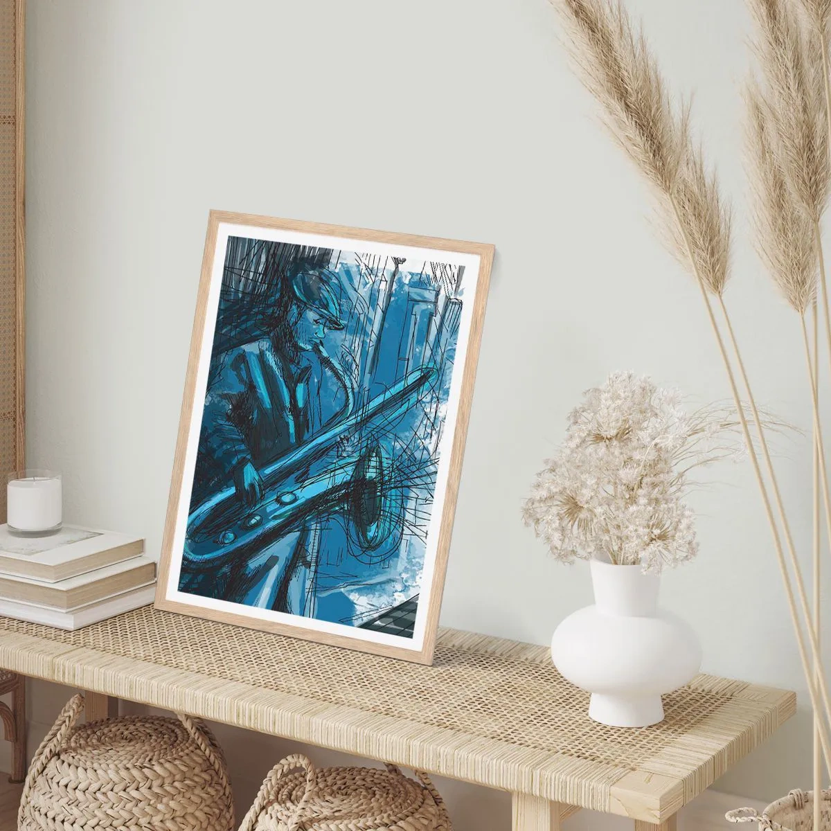 Plakat i ramme af lyst egetræ - Byens rapsodi - 30x40 cm