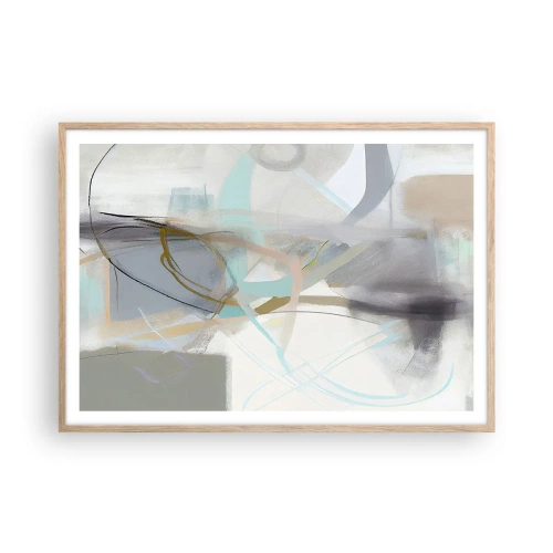Plakat i ramme af lyst egetræ - Tågeagtig abstraktion - 100x70 cm