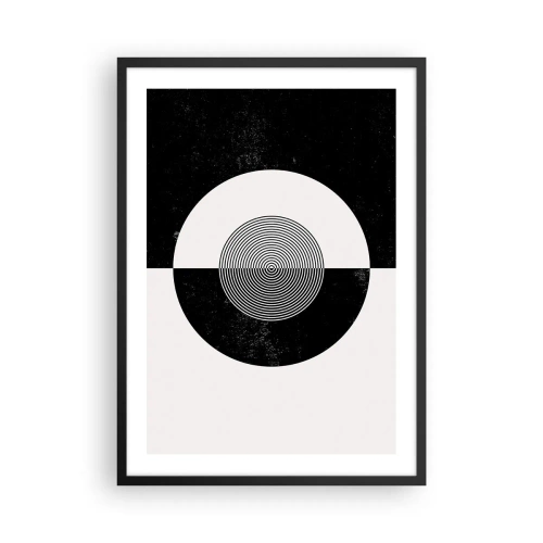 Plakat i sort ramme - Geometrisk mønster i sort og hvid med en koncentrisk cirkel - 50x70cm - Harmoni i sort og hvidt - Moderne vægdekoration til stue og soveværelse ARTTOR