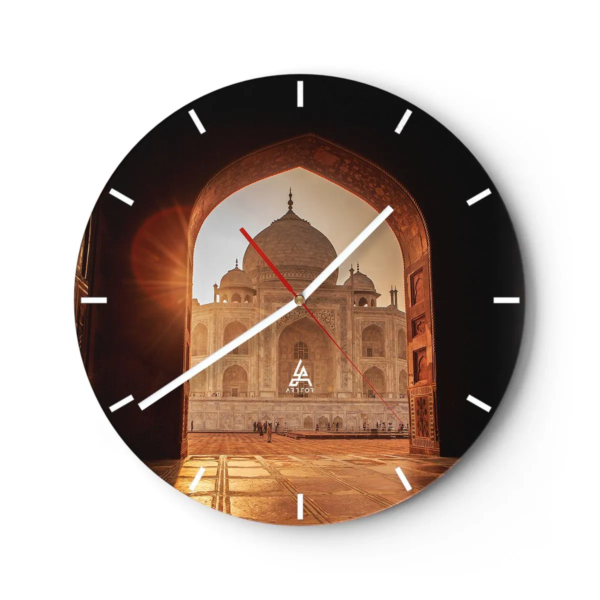 Vægur, Uret - En historisk bygning i sollys set gennem en bue - 30x30cm - Et monument over overjordisk kærlighed - Moderne vægdekoration til stue, køkken og soveværelse ARTTOR