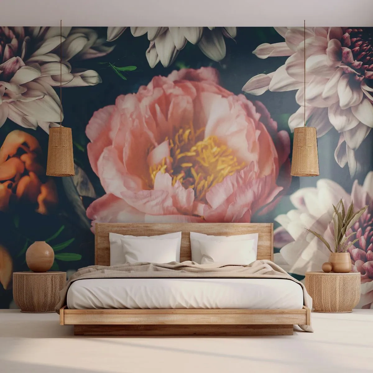 Fototapet Premium Canvas - Med barok pragt - Blomster, Pæon, Buket blomster - 250x175 cm