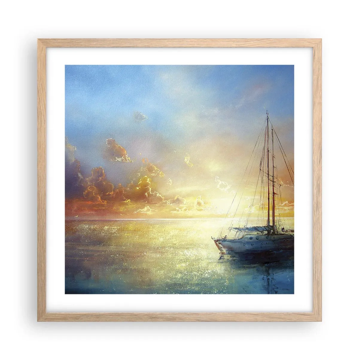 Plakat i ramme af lyst egetræ - I en gylden bugt - 50x50 cm