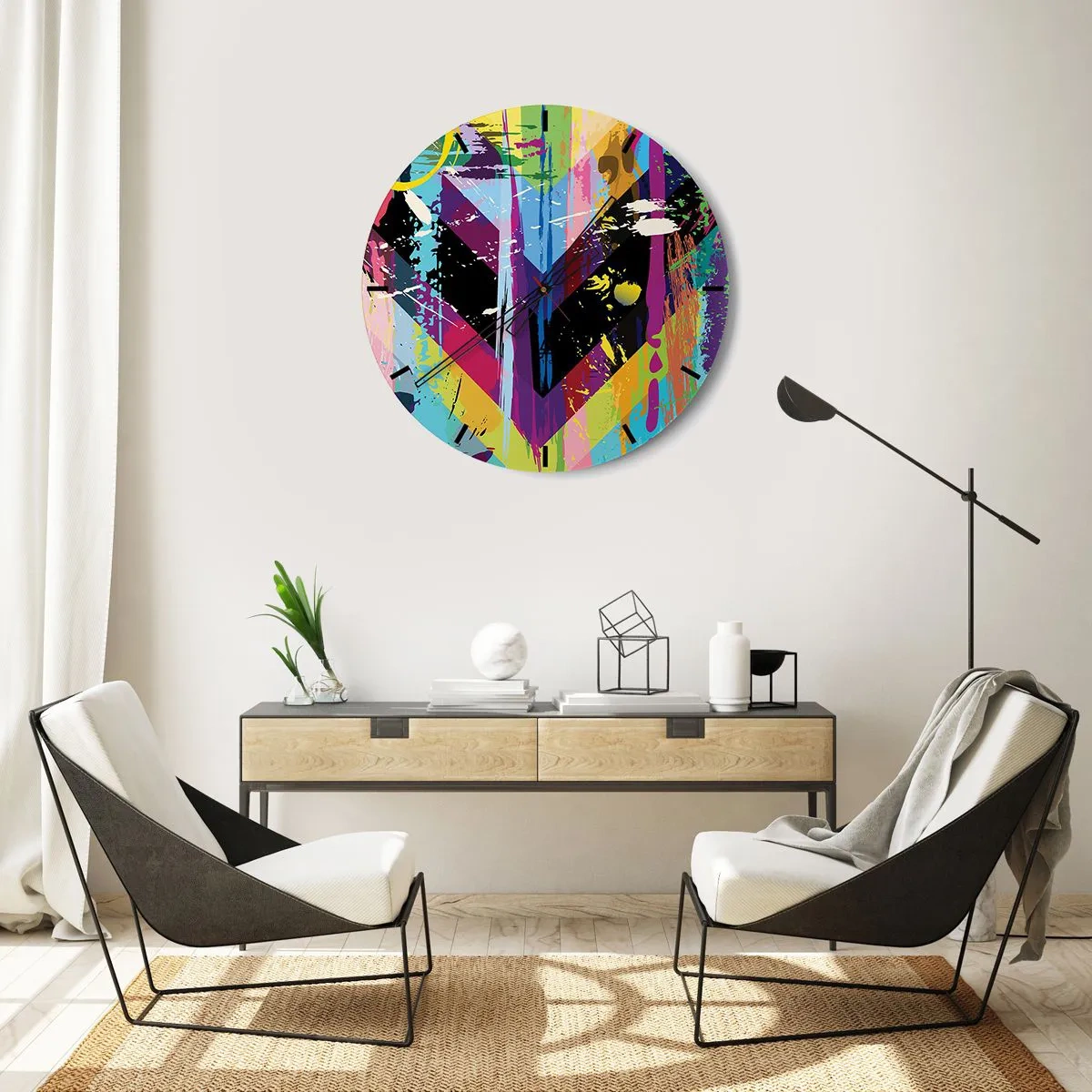 Vægur, Uret - Urskive med et geometrisk hjertemotiv i flerfarvet stil - 30x30cm - Fra top til bund - Moderne vægdekoration til stue, køkken og soveværelse ARTTOR