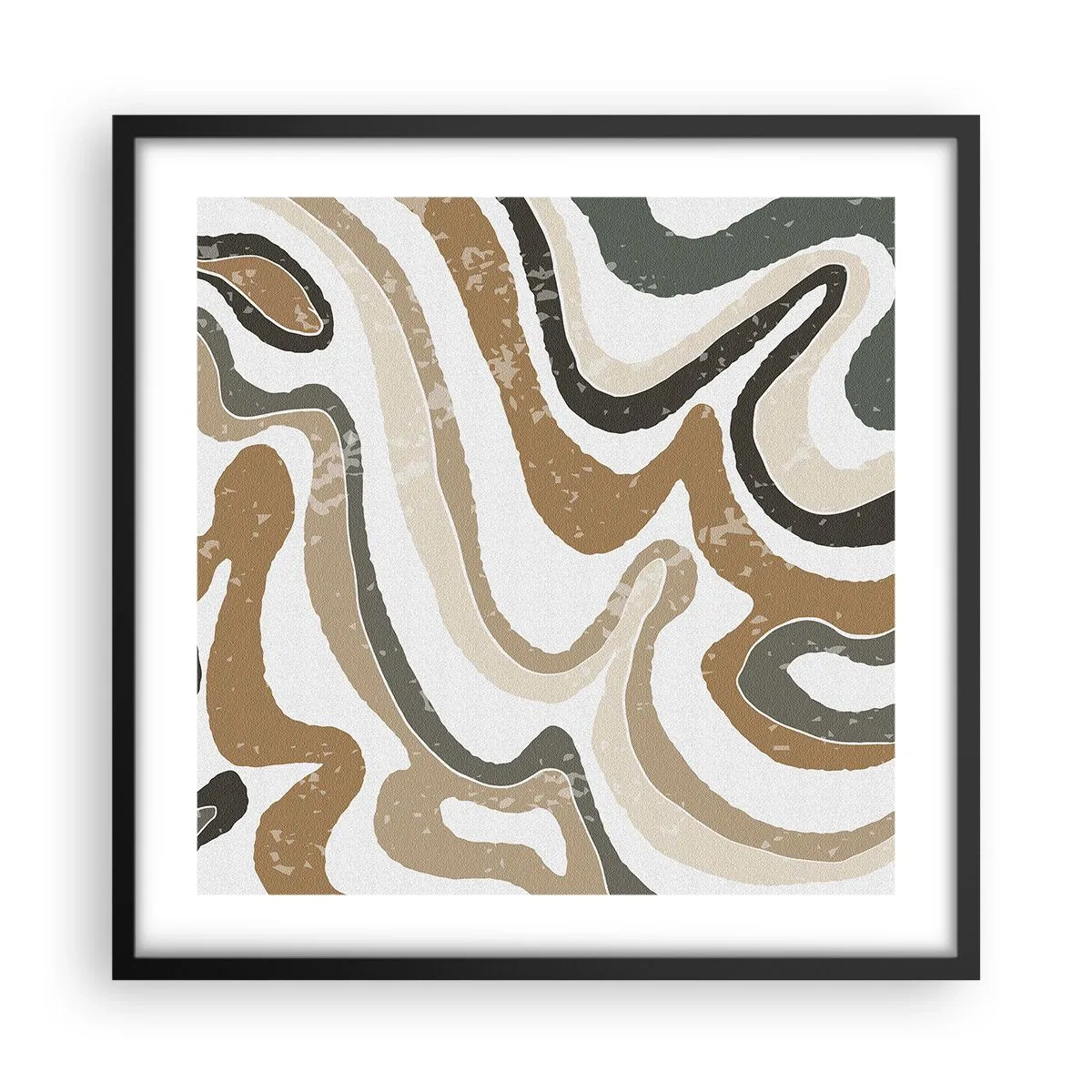 Plakat i sort ramme - Slyngninger af jordfarver - 50x50 cm