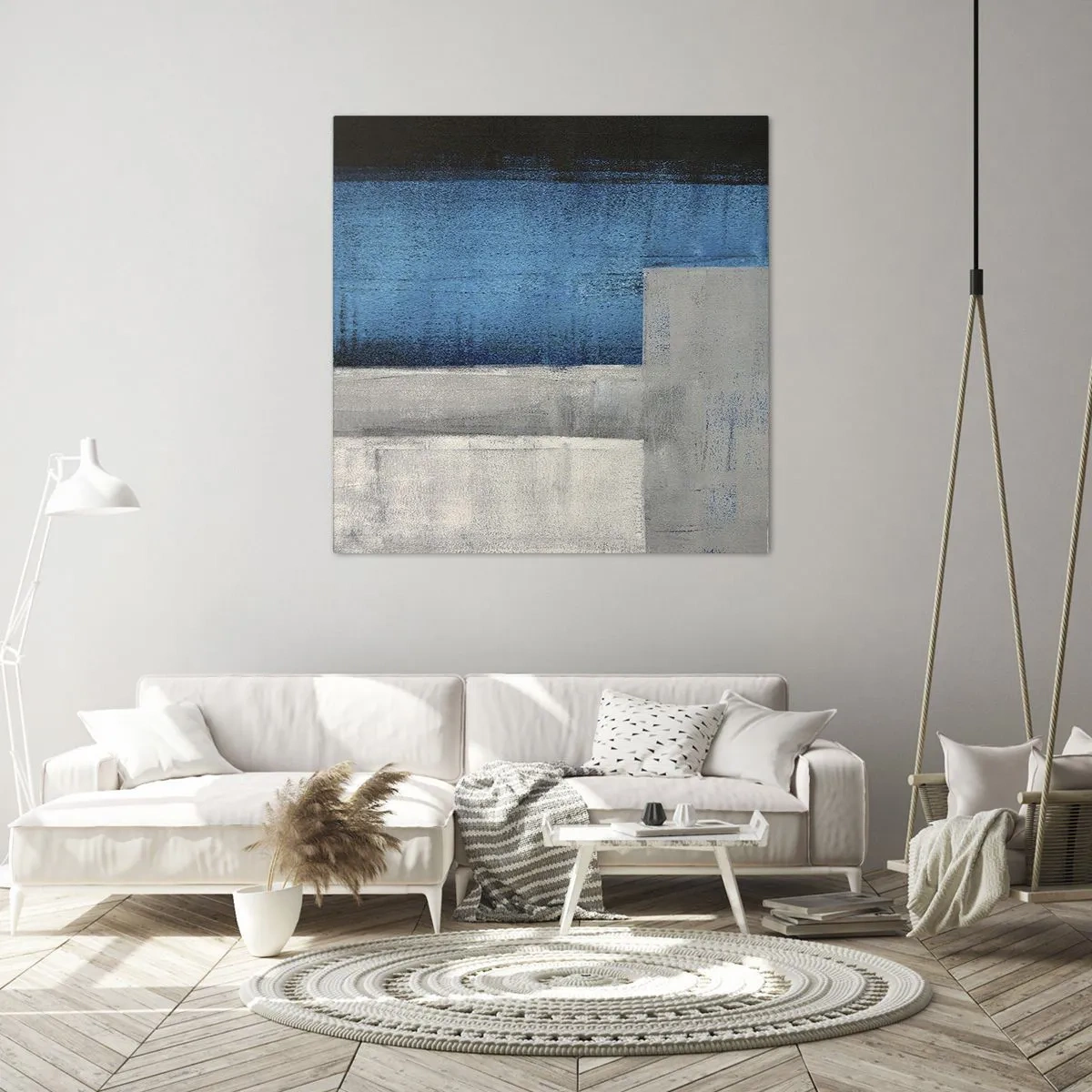 Lærredstryk - Billede på lærred - Poetisk komposition af grå og blå - 30x30 cm