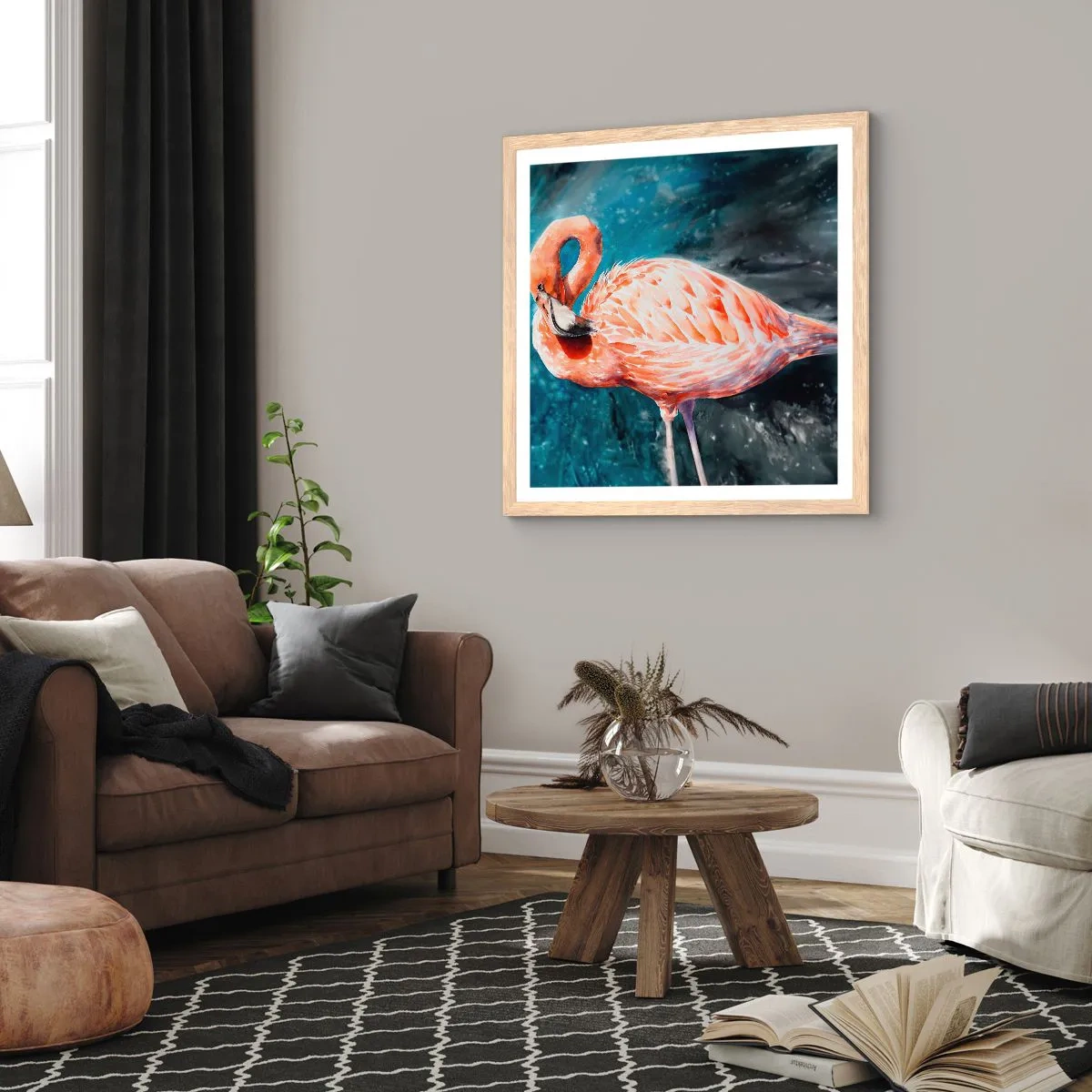Plakat i ramme af lyst egetræ - Dekorativ af natur - 40x40 cm