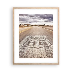 Plakat i ramme af lyst egetræ - Mother Road - amerikansk legende - 40x50 cm