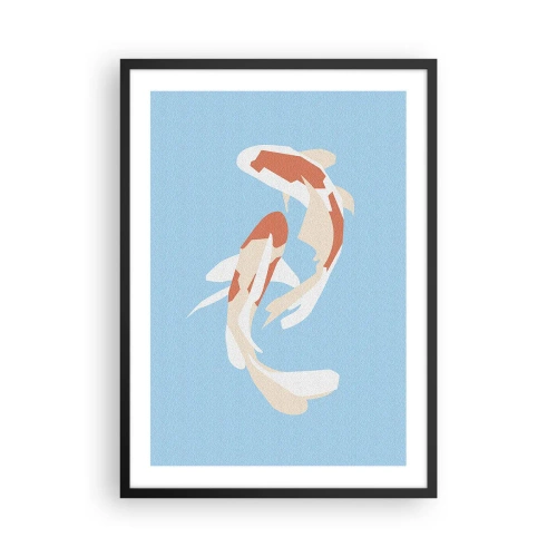 Plakat i sort ramme - To koi-fisk svømmer i harmoni - 50x70cm - Spontan synkroniseret svømning - Moderne vægdekoration til stue og soveværelse ARTTOR