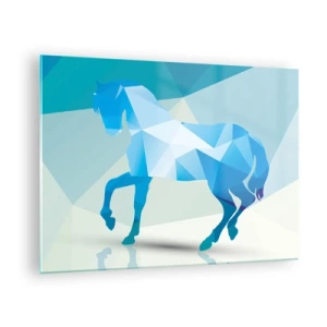 Billede på glas - Geometrisk hest i nuancer af blå og hvid - 70x50cm - Geometrisk hest i turkis - Moderne vægdekoration til stue og soveværelse ARTTOR