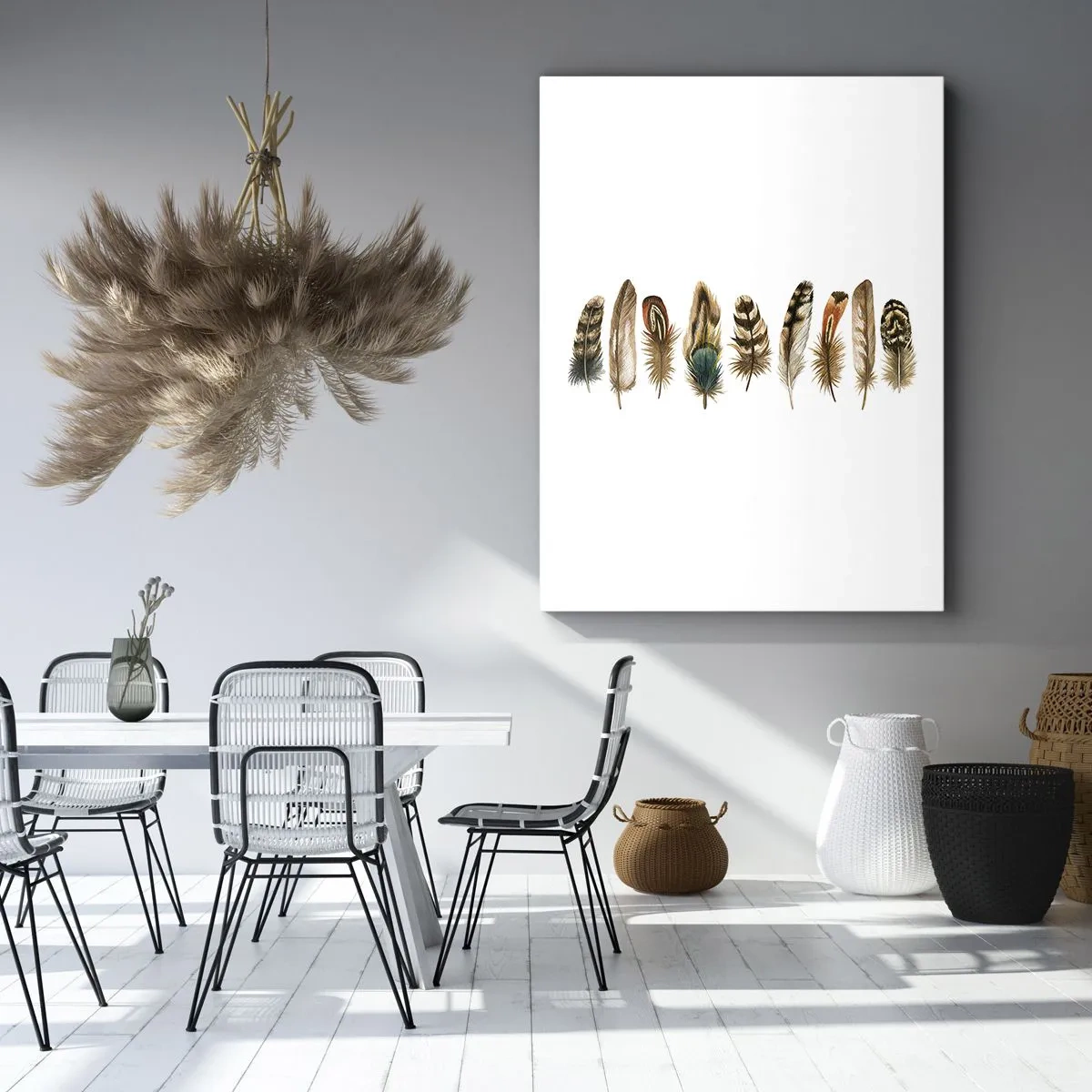 Lærredstryk - Billede på lærred - Variation med fjer - 50x70 cm